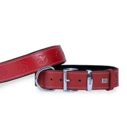DOGGİE KONFOR DERİ PATİ DESEN BOYUN TASMA KIRMIZI 4X57-65 CM