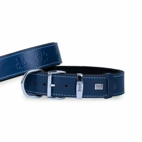 DOGGİE KONFOR DERİ PATİ DESEN BOYUN TASMA ROYALMAVİ  4X57-65 CM
