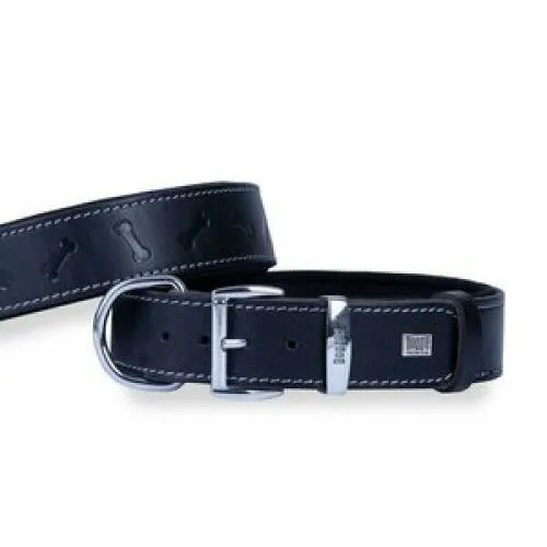 DOGGİE KONFOR DERİ KEMİK DESEN BOYUN TASMA SİYAH  4X57-65 CM