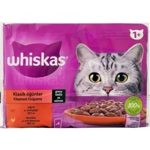 WHİSKAS 4X85 GR SIĞIRLI VE TAVUKLU KLASİK ÖĞÜNLER